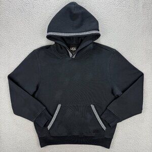 UGG Hoodie Mens Medium M Black Tasman Braid Trim Fleece Sweatshirt Sweater